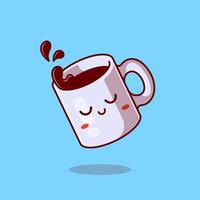 Cute Sleepy Mug With Coffee Cartoon Vector Icon Illustration. Food And Drink Icon Concept Isolated Premium Vector. Flat Cartoon Style