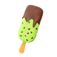 3d renderen zomer toetje heerlijk ijs room icoon. 3d geven appel ijslolly met chocola vulling en noten icoon. png