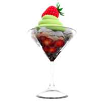 3d rendering ice cream in a glass icon. 3d render apple ice cream with strawberries icon. png