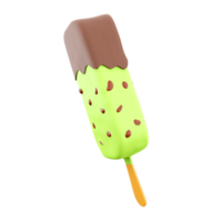 3d rendering summer dessert delicious ice cream icon. 3d render apple popsicle with chocolate filling and nuts icon. png