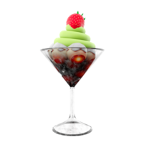 3d rendering ice cream in a glass icon. 3d render apple ice cream with strawberries icon. png