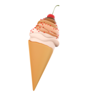 3d rendering cream ice cream with cherry icon. 3d render vanilla-chocolate-flavored ice cream with sprinkles icon. png