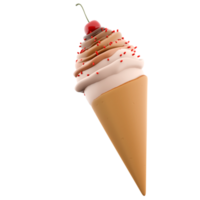 3d rendering cream ice cream with cherry icon. 3d render vanilla-chocolate-flavored ice cream with sprinkles icon. png