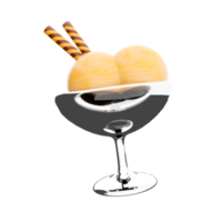 3d rendering four scoops of ice cream in a glass icon. 3d render vanilla ice cream with two waffle sticks icon. png