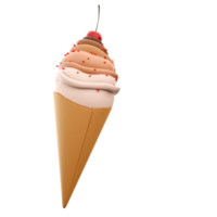 3d rendering cream ice cream with cherry icon. 3d render vanilla-chocolate-flavored ice cream with sprinkles icon. png