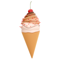 3d rendering cream ice cream with cherry icon. 3d render vanilla-chocolate-flavored ice cream with sprinkles icon. png