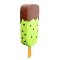 3d rendering summer dessert delicious ice cream icon. 3d render apple popsicle with chocolate filling and nuts icon. png