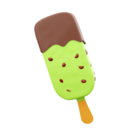 3d rendering summer dessert delicious ice cream icon. 3d render apple popsicle with chocolate filling and nuts icon. png