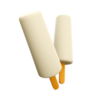 3d rendering two vanilla popsicles icon. 3d render two white ice creams with a long mold and a stick icon. png