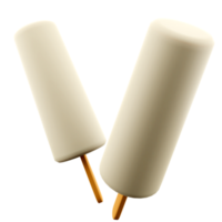 3d rendering two vanilla popsicles icon. 3d render two white ice creams with a long mold and a stick icon. png