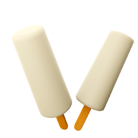 3d rendering two vanilla popsicles icon. 3d render two white ice creams with a long mold and a stick icon. png