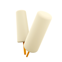 3d rendering two vanilla popsicles icon. 3d render two white ice creams with a long mold and a stick icon. png