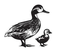 Duck With Duckling, Mom and baby duck, Duck swimming in the lake illustration vector