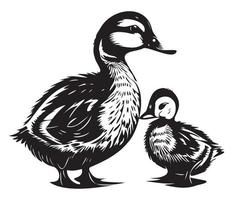 Duck With Duckling, Mom and baby duck, Duck swimming in the lake illustration vector