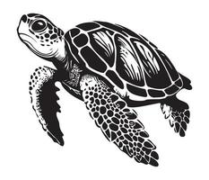 nadando mar Tortuga icono mar animal negro símbolo, submarino animales vector