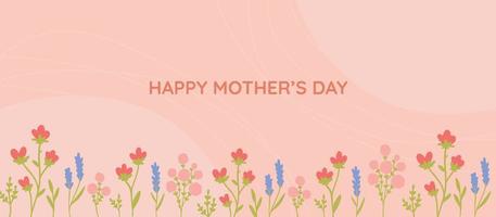 Happy Mother's Day Banner template with flowers. Vector background in flat style for greeting card, postcard, web, banner