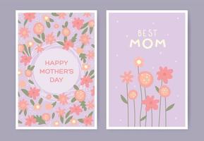 Happy mother's day Greeting Card set with spring flowers. Hand drawn vector cover, poster, banner or cards for the holiday moms