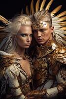 Male and Female angels warriors in gold armor photo