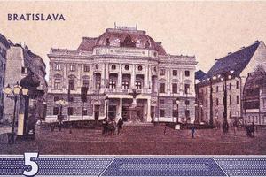 Theater building in Bratislava from Slovak money photo