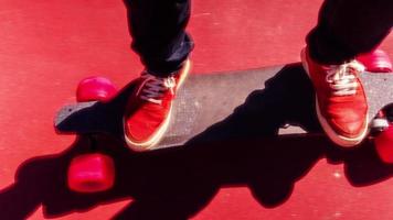 View looking down to a moving longboard skatebaord video