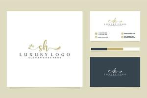 Initial SH Feminine logo collections and business card template Premium Vector