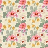Blooming colorful flowers in seamless pattern. vector