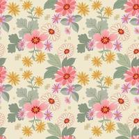 Blooming colorful flowers in seamless pattern. vector