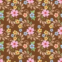Flowers seamless pattern on brown color background. vector