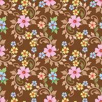 Flowers seamless pattern on brown color background. vector