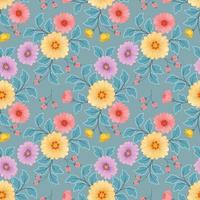 Blooming colorful flowers in seamless pattern. vector