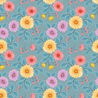 Blooming colorful flowers in seamless pattern. vector