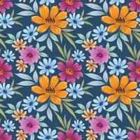 Blooming colorful flowers in seamless pattern. vector