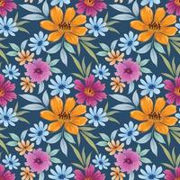 Blooming colorful flowers in seamless pattern. vector