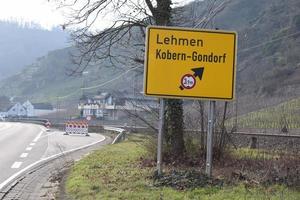 Traffic Sign to Lehmen, Road block in baclground photo