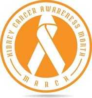 March Is Awareness Month For Kidney Cancer. Orange Ribbon Sticker In Vector Format