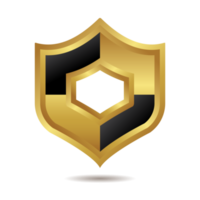 3D Shield Logo or Icon In Golden And Black Color png