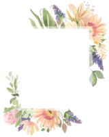 Frame of watercolor leaves and flowers of lily and protea png