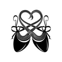 Elegant ballet pointe shoes with heart-shaped bow. Minimalist vector illustration ideal for dance, fashion, and romance-themed designs.