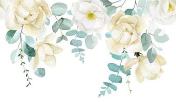 watercolor drawing. seamless border with white magnolia flowers and eucalyptus leaves. vector