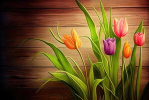 primavera tulipanes y hojas dibujado en acuarela estilo. generativo ai foto