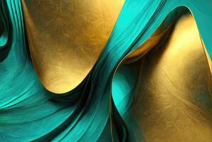 Golden and turquoise grunge liquid waves abstract background. photo