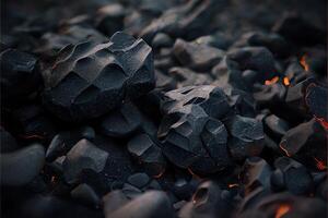 Black volcanic stones and lava close-up. Abstract background. photo
