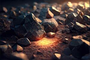 The surface of the earth in close-up with stones and glow. photo