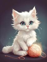A fluffy kitten playing with a ball photo