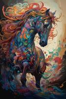 A powerful colorful painting of a proud horse photo