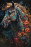 A colorful painting of a proud horse photo