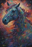 A beautiful painting of colorful horse photo
