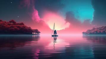 A sailboat under a amazing pink sky image photo