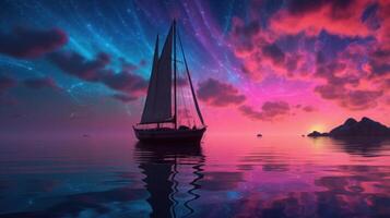 A sailboat under a pink glowing sky image photo