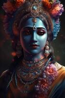 hindú señor Krishna hermosa imagen generativo ai foto